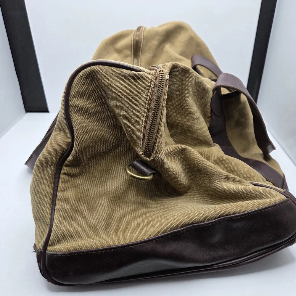 Merona Canvas‎ Duffel Bag Brown Tan Faux Leather Weekender Travel Gym